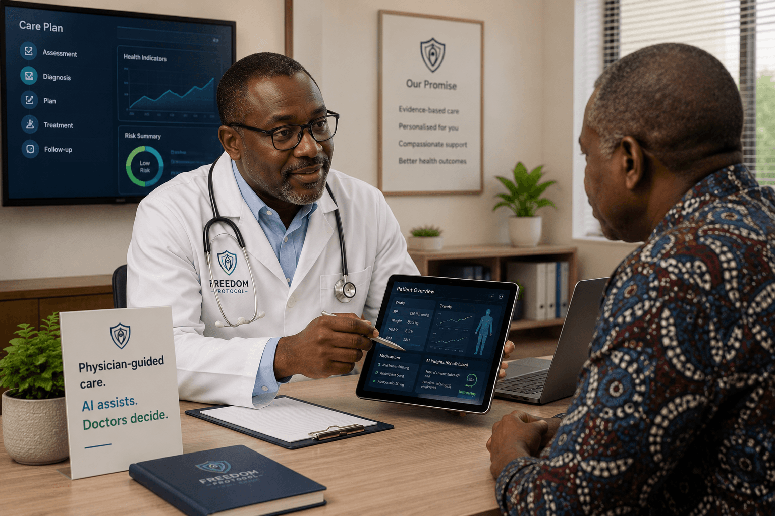 A physician assistant reviewing a personalised care plan with a member